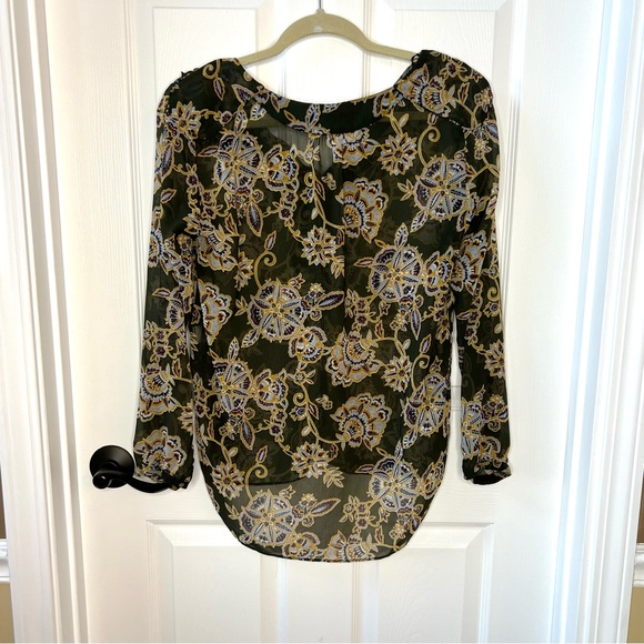 ⭐️ Zara Basic Printed Sheer Flowy Long Sleeve Blouse Ruffle Collar Size MEDIUM - Picture 3 of 10